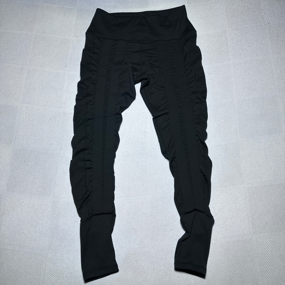 Sweetflexx Resistance Band Leggings‎ Womens 8 Ruched High Waist Pockets Black